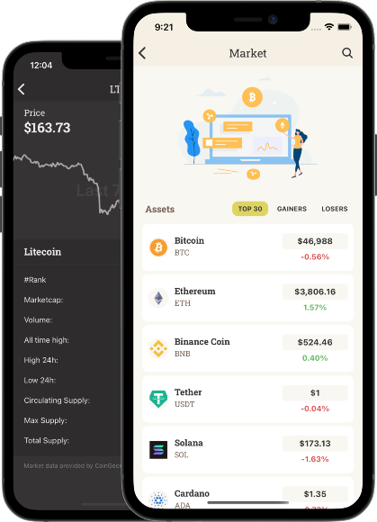 Mobile app features: news, market prices, transactions